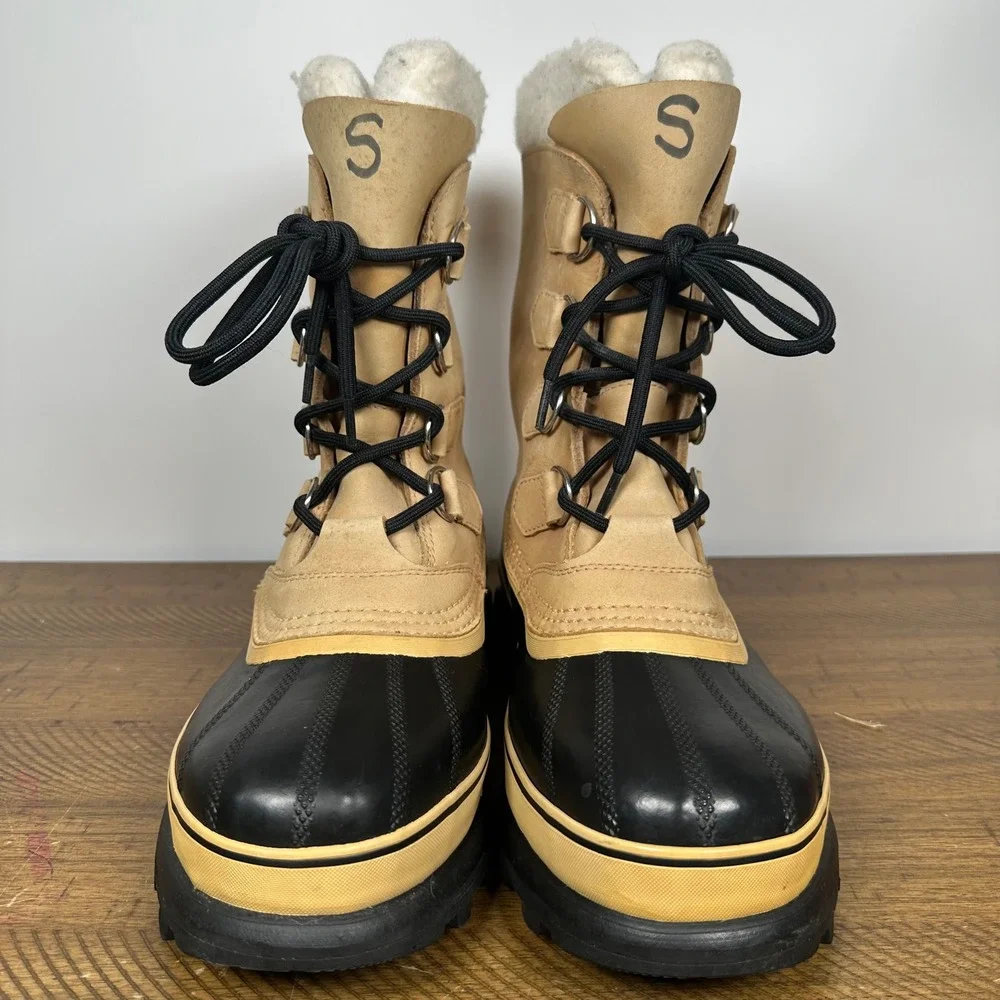 Sorel Boots Mens 9 Tan Caribou Waterproof Leather Winter Snow Hiking NM1000-281